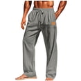 thumbnail image 2 of Pantalones casuales de longitud completa para hombre, color sólido, bolsillo, cintura elástica, rectos, de poliéster., 2 of 8
