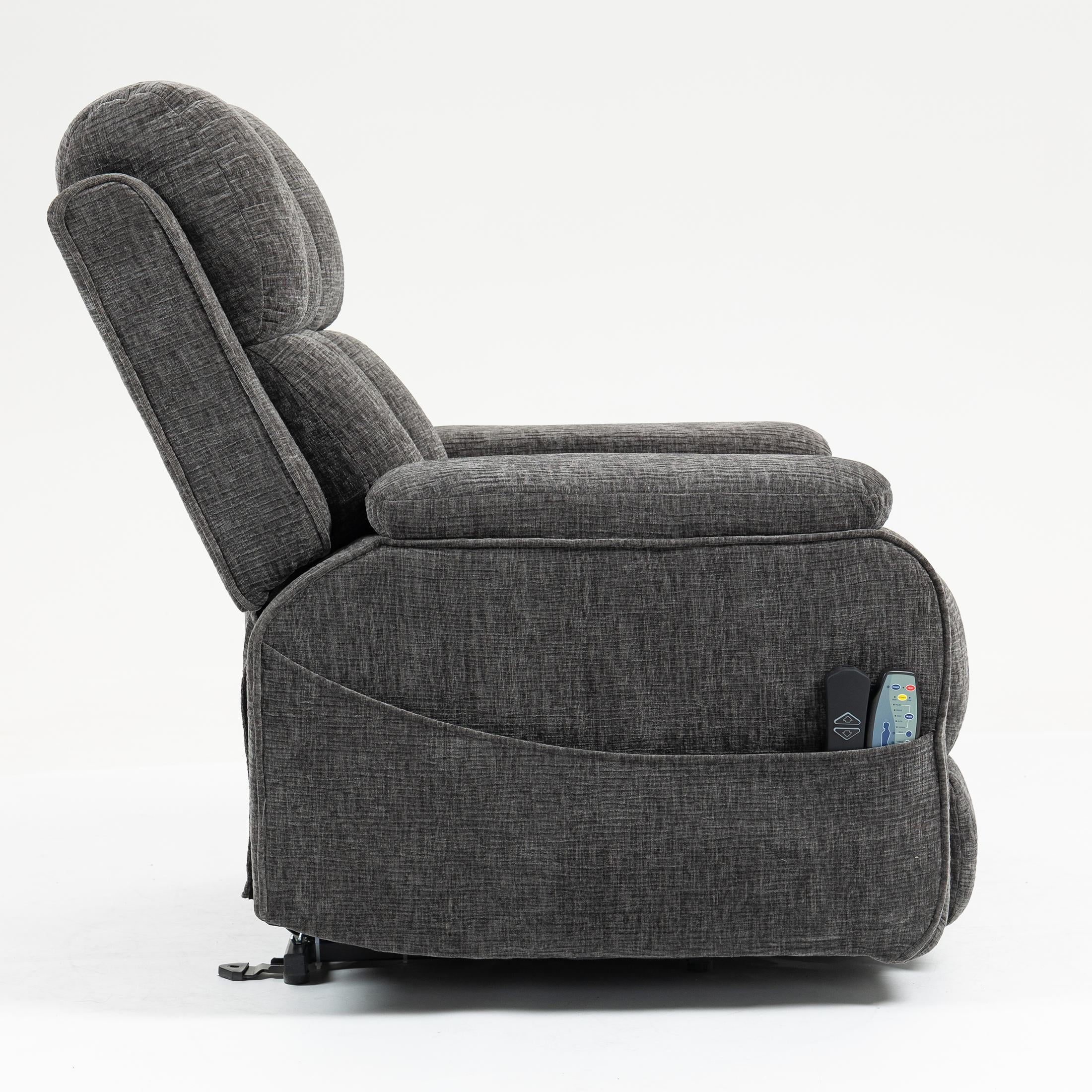 LEGAHOME Oversized Lift Recliner Chair with Heat & Massage, Fabric Lay Flat Recliner with Extended Footrest, Side Pockets, Cup Holders, USB Charging, Electric Power Sofa for Adults Seniors, Gray