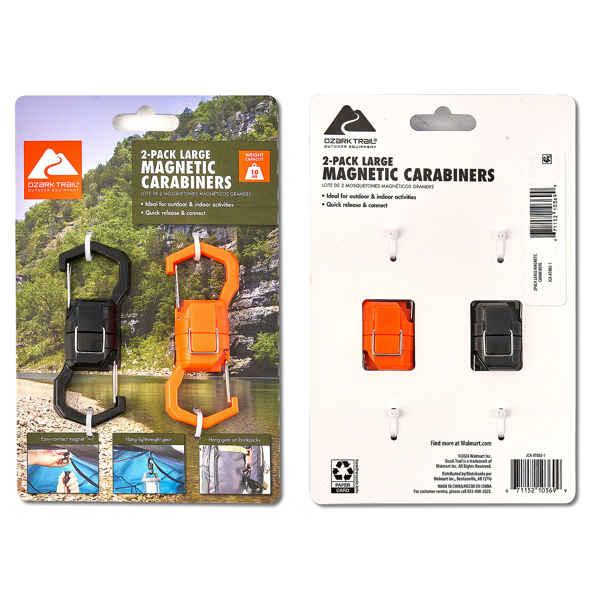 Mosquetones magnéticos grandes Ozark Trail, capacidad de 10 lb, negro y naranja, 2 unidades 7