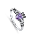 thumbnail image 4 of CHOOSE YOUR COLOR Simulated Amethyst Claddagh Heart Promise Ring Sterling Silver Band Purple CZ Female Size 8, 4 of 4