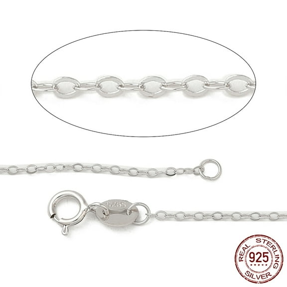 Anti-Tarnish Rhodium Plated Sterling Silver Necklaces Cable Chains with Spring Ring Clasps Thin Chain Platinum 18 inch 1mm