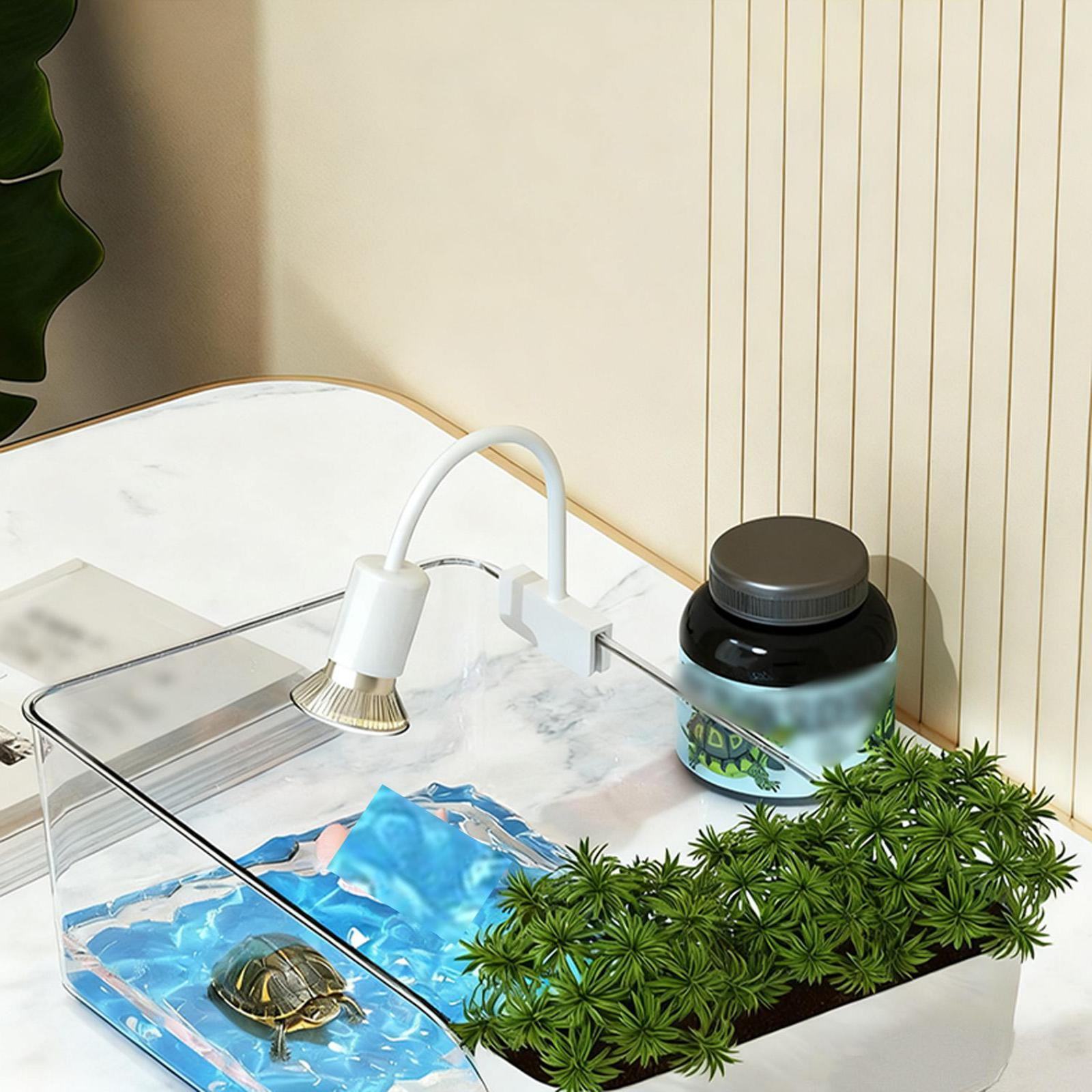 Semiaquatic Turtle Habitat Tank with Basking Platform and Vase Indoor Terrarium for Small and Amphibians