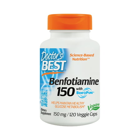 Doctor's Best BenFotiamine with BenfoPure, Non-GMO, Gluten Free, Vegan, Helps Maintain Blood Sugar Levels, 150 mg, 120 Veggie (Best App To Help Gain Weight)