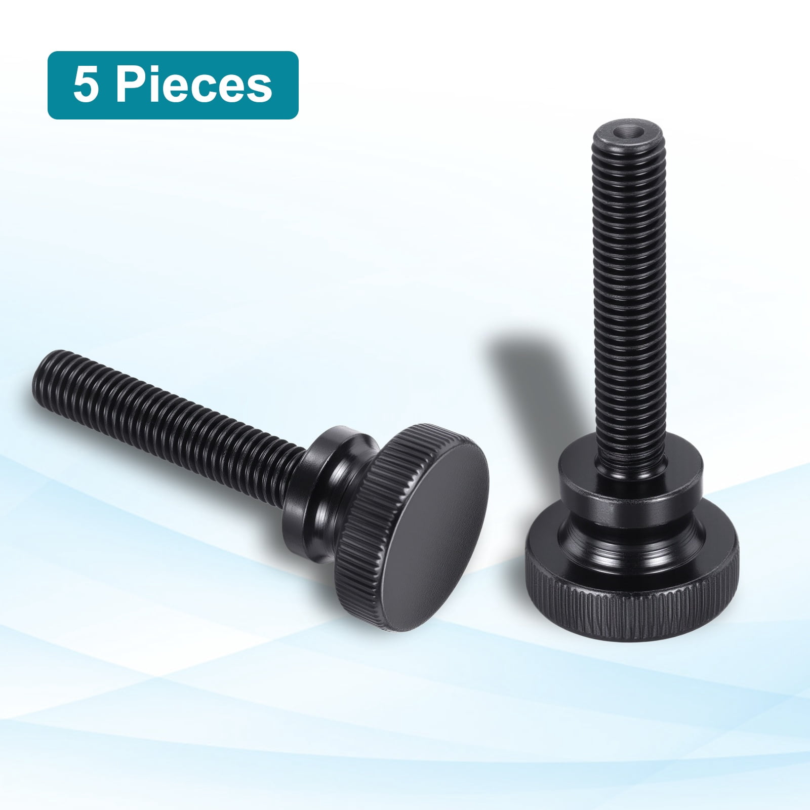 Uxcell M10x60mm Knurled Thumb Screws, Black Steel Flat Head Thumb Screws Zinc Plated Metric Knurled Head Bolts with Shoulder Grip Knobs Hand Tighten Thread Fasteners, 5 Pcs