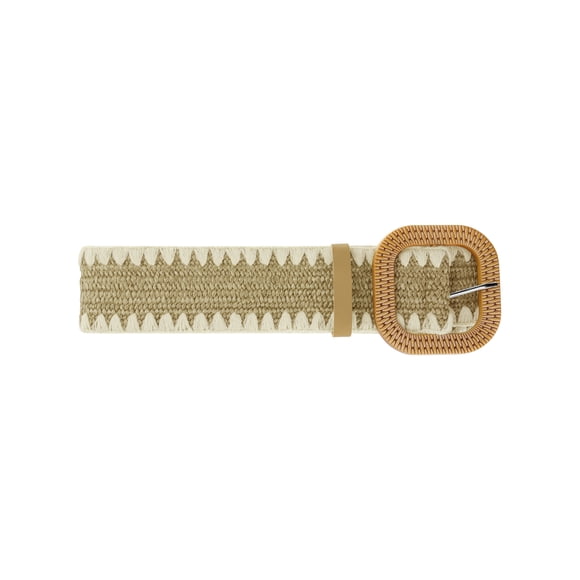 CINTURÓN ELÁSTICO ANCHO DE PANA DE TAMAÑO PLUS PARA MUJERES, CINTURONES TRAMADOS BOHO PARA VESTIDO 45.3" CAQUI