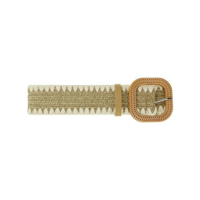 CINTURÓN ELÁSTICO ANCHO DE PANA DE TAMAÑO PLUS PARA MUJERES, CINTURONES TRAMADOS BOHO PARA VESTIDO 45.3" CAQUI