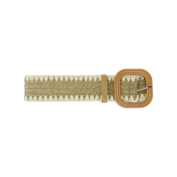 CINTURÓN ELÁSTICO ANCHO DE PANA DE TAMAÑO PLUS PARA MUJERES, CINTURONES TRAMADOS BOHO PARA VESTIDO 45.3" CAQUI