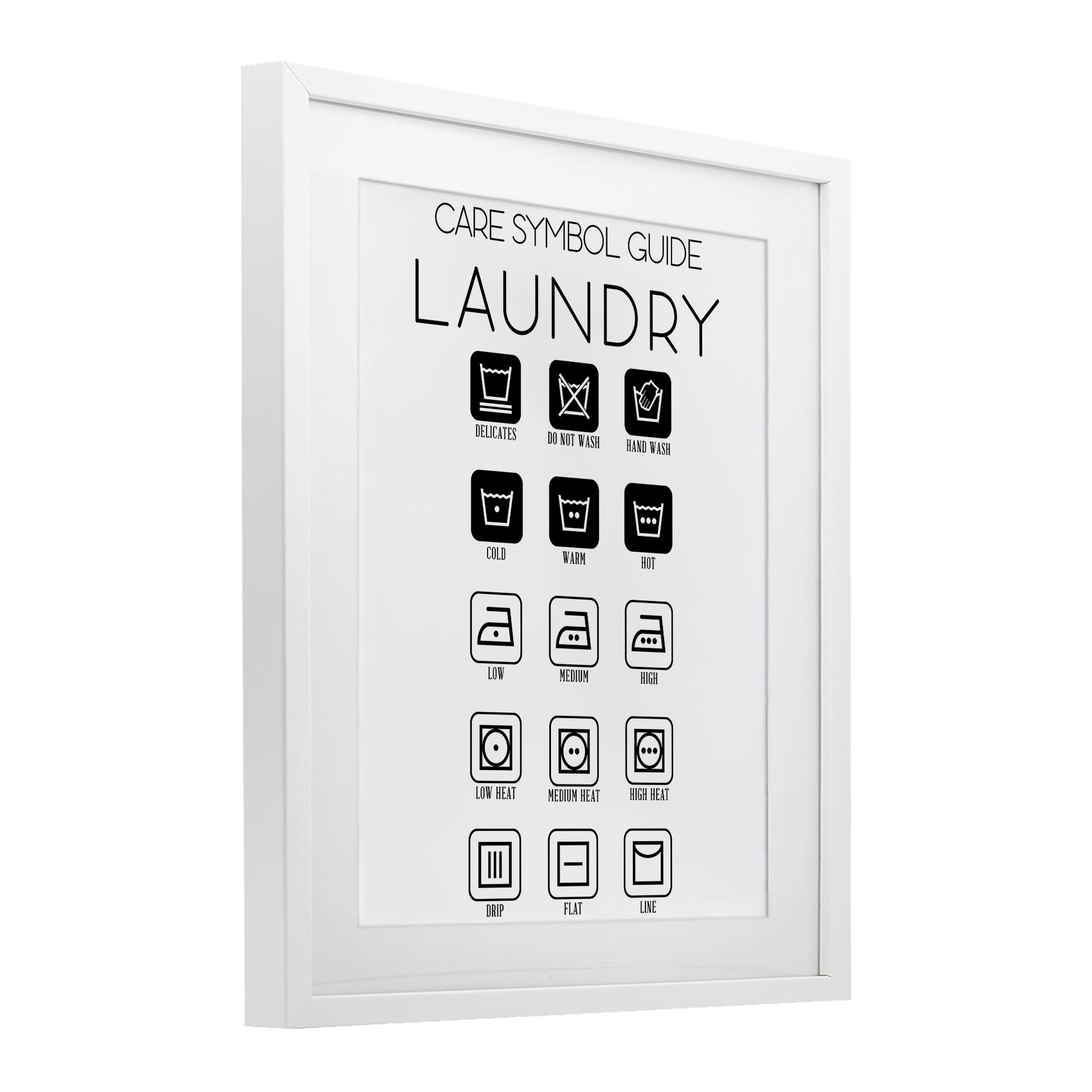 Stupell Industries Laundry Care Symbol Guide White Framed Print Under Glass, design by SD Graphics Studio