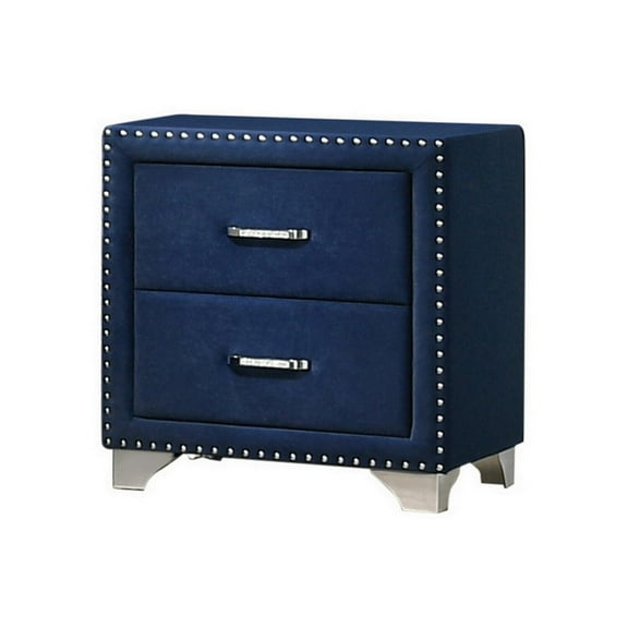 Modern Nightstand 26 Inch Wood Night Table with Velvet Drawer, Blue Accent Furniture