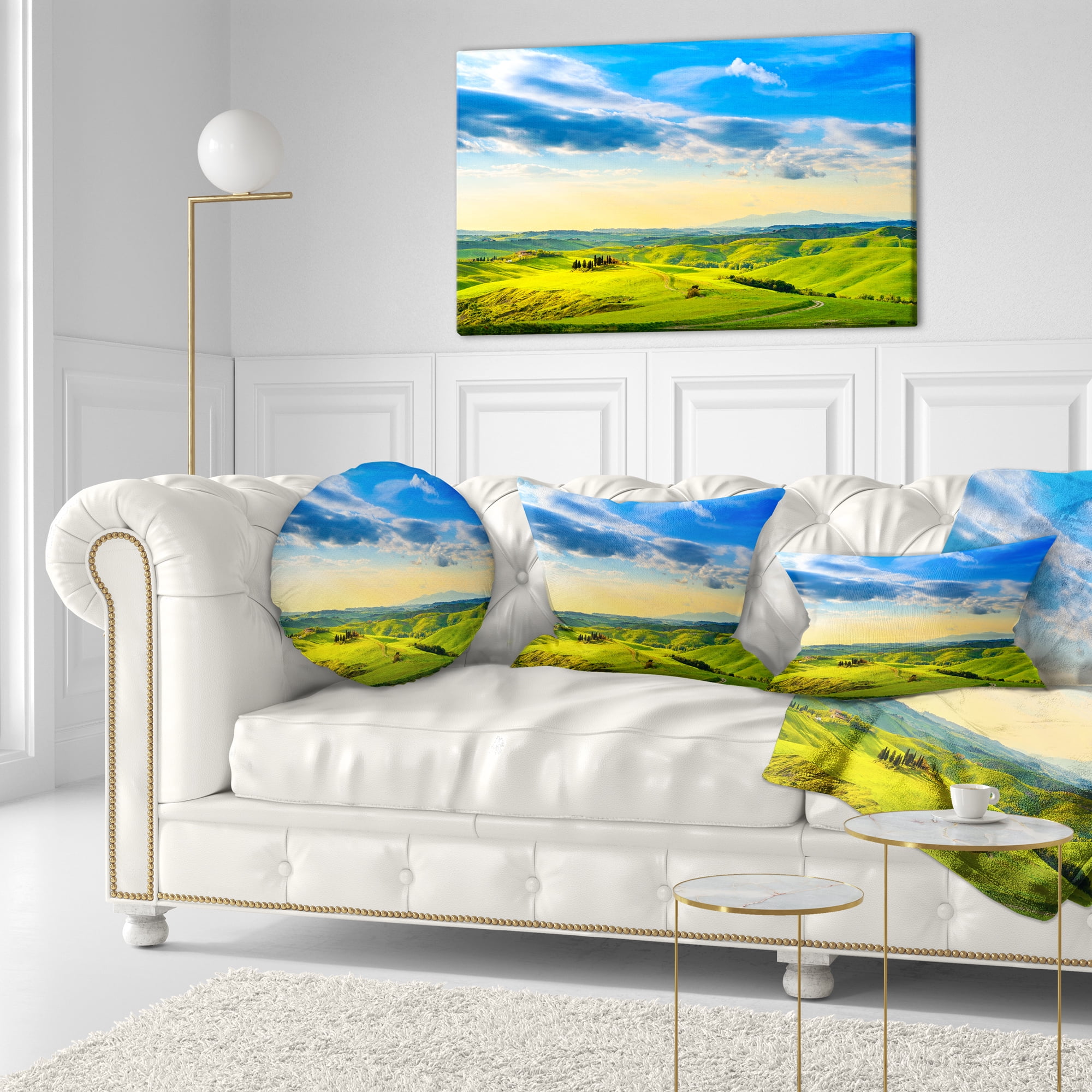 Designart Colorful Tuscany Countryside Farm - Landscape Printed Throw Pillow - 12x20