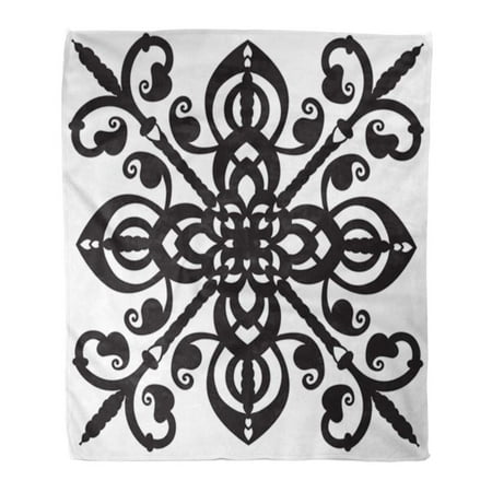 ASHLEIGH Throw Blanket Warm Cozy Print Flannel Hand Drawing for in Black and White Colors Italian Majolica The Best Comfortable Soft for Bed Sofa and Couch 58x80