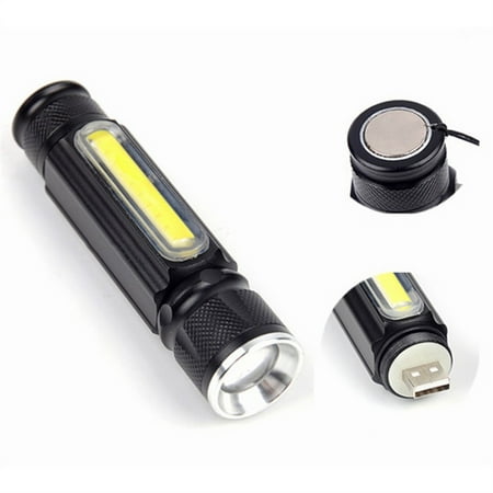 

5000Lm Led Flashlight Lamp Cob Zoomable Torch Work Light Tail With Magnet 4Modes