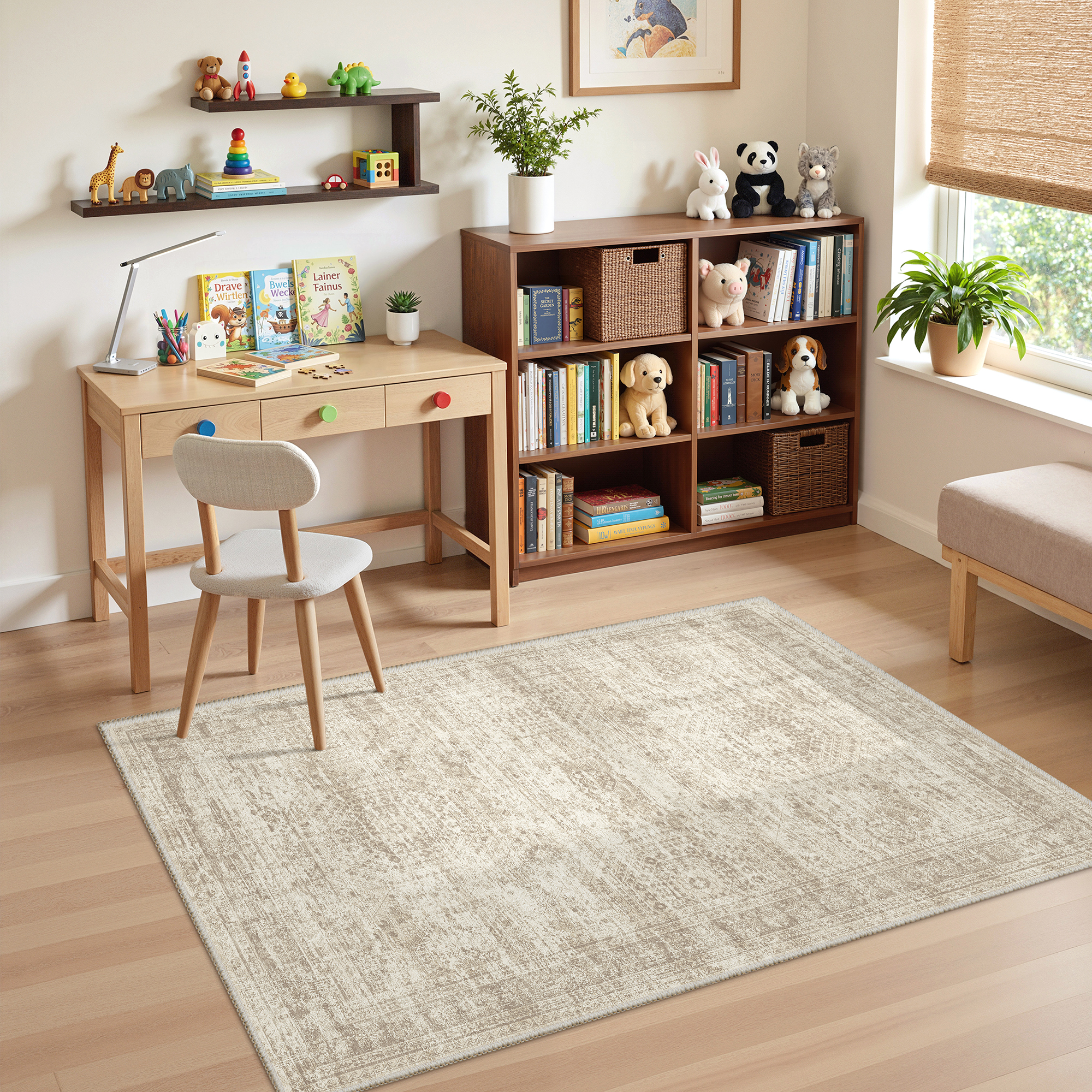 Roxstand Washable Rugs 3x5, Vintage Distressed Small Area Rugs for Kitchen Floor Entryway, Non Slip Accent Door Mat (3'x5', Beige)