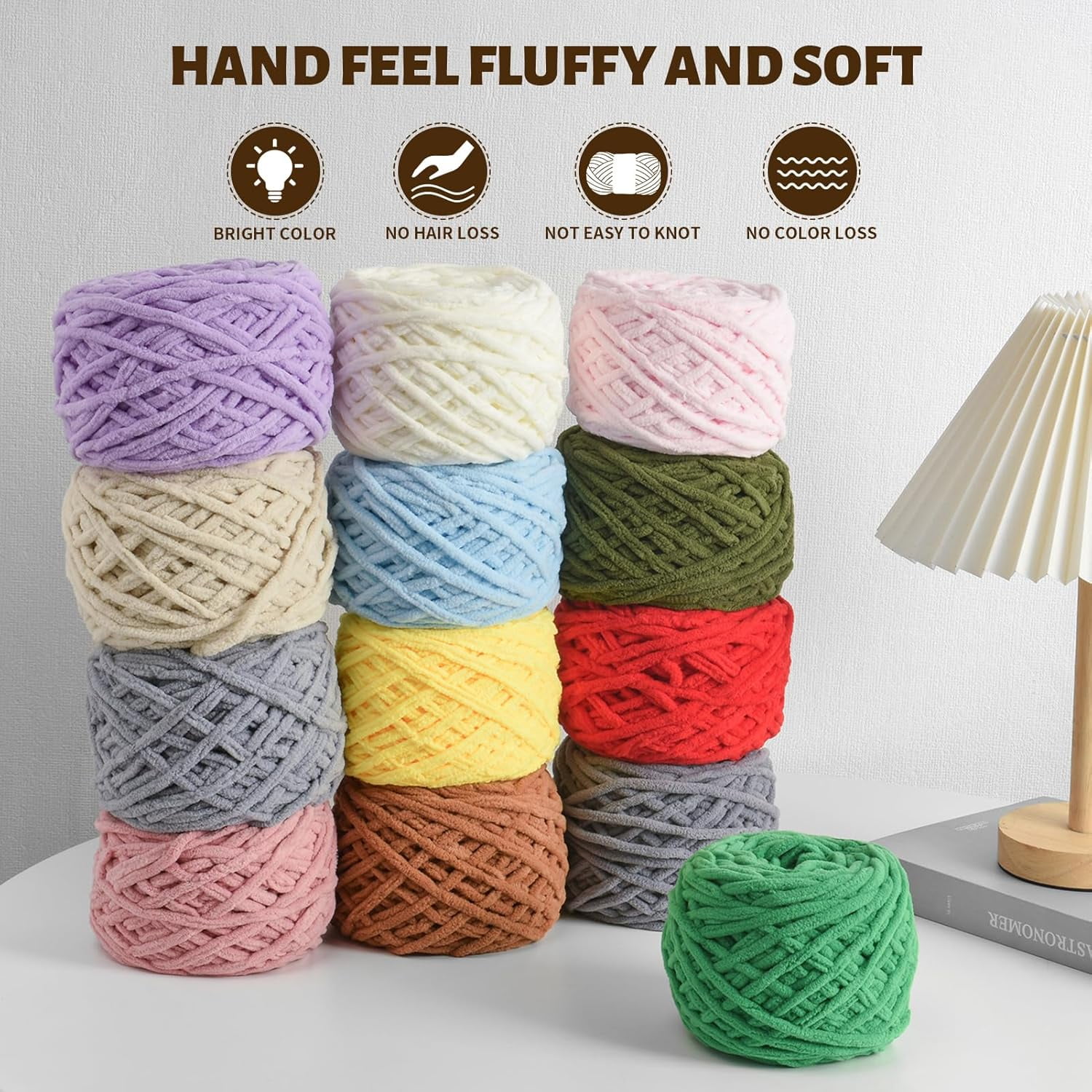 Chenille Yarn Chunky Chenille Yarn for Crochet Fluffy Yarn 𝐁𝐚𝐛𝐲 Yarn for Crocheting Soft for Knit Sweaters, Blankets, Shoes, Scarves, Clothes