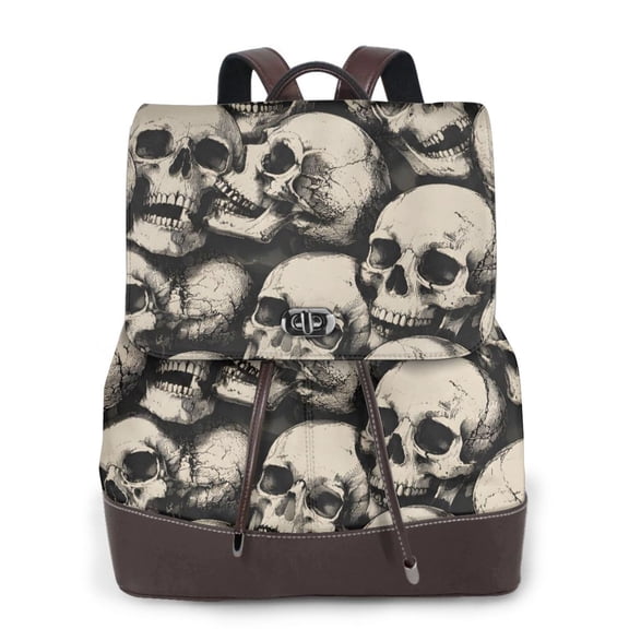 Skull Halloween Women's Leather Backpack All-Over Print Bag for Work and Travel