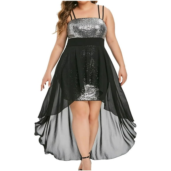 Robes Grande Taille pour Femmes Fête Élégantes bling à double Bretelles Robe Caraco Taille empire Asymétrique Robe d'Été