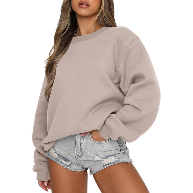 Sweat à Manches Longues pour Femmes, Col Rond Décontracté, Coupe Ample, Pull à Capuche, Polaire, Automne