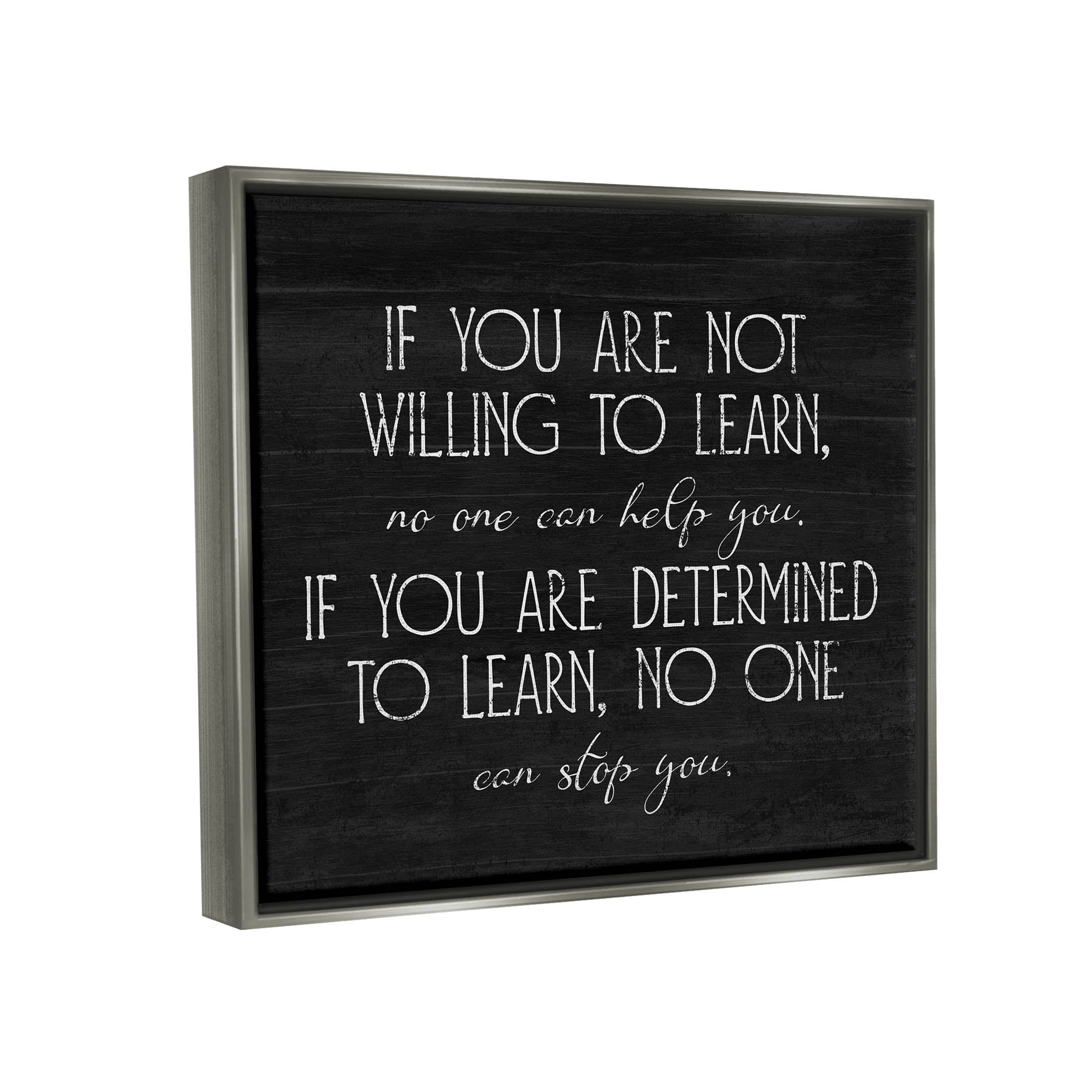 Stupell Industries Determined To Learn Motivational Graphic Art Luster Gray Floating Framed Canvas Print Wall Art, Design by Lil' Rue