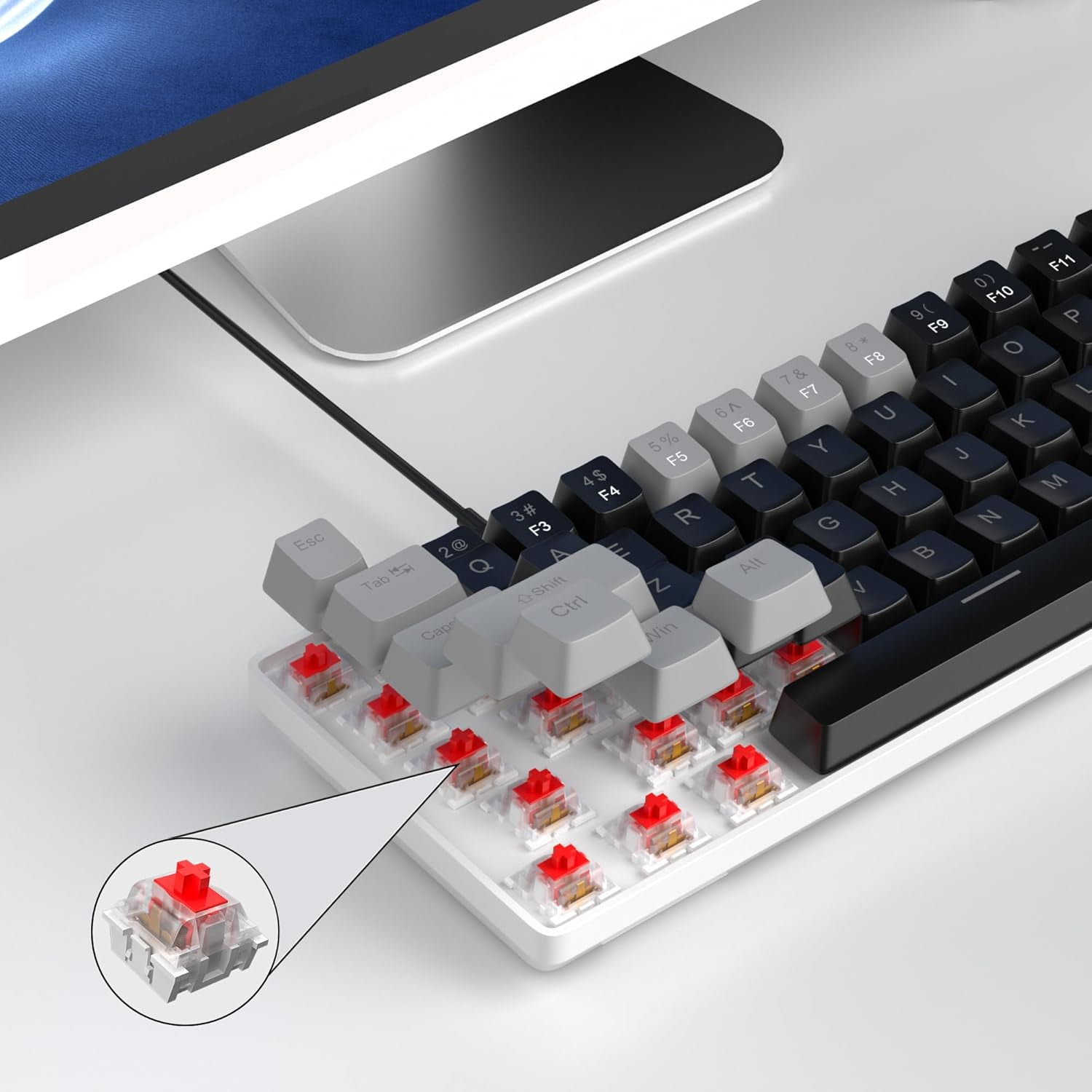 Portable 60% Mechanical Gaming Keyboard, MageGee MK-Box LED Backlit Compact 68 Keys TKL Wired Office Keyboard with Red Switch for Windows Laptop PC Mac - Black/Grey
