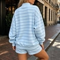thumbnail image 5 of QTISFD Two Piece Sweat Set for Womens Mock Neck Long Sleeve Striped Oversized Sweatshirt Lightweight Loose Comfy Shorts Pants Sets, 5 of 5