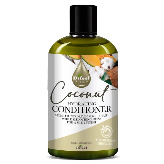 Difeel Essentials Acondicionador Hidratante de Coco 12 oz. - Acondicionador Hidratante Nutritivo de Coco para Cabello Seco y Encrespado Sin Sulfatos