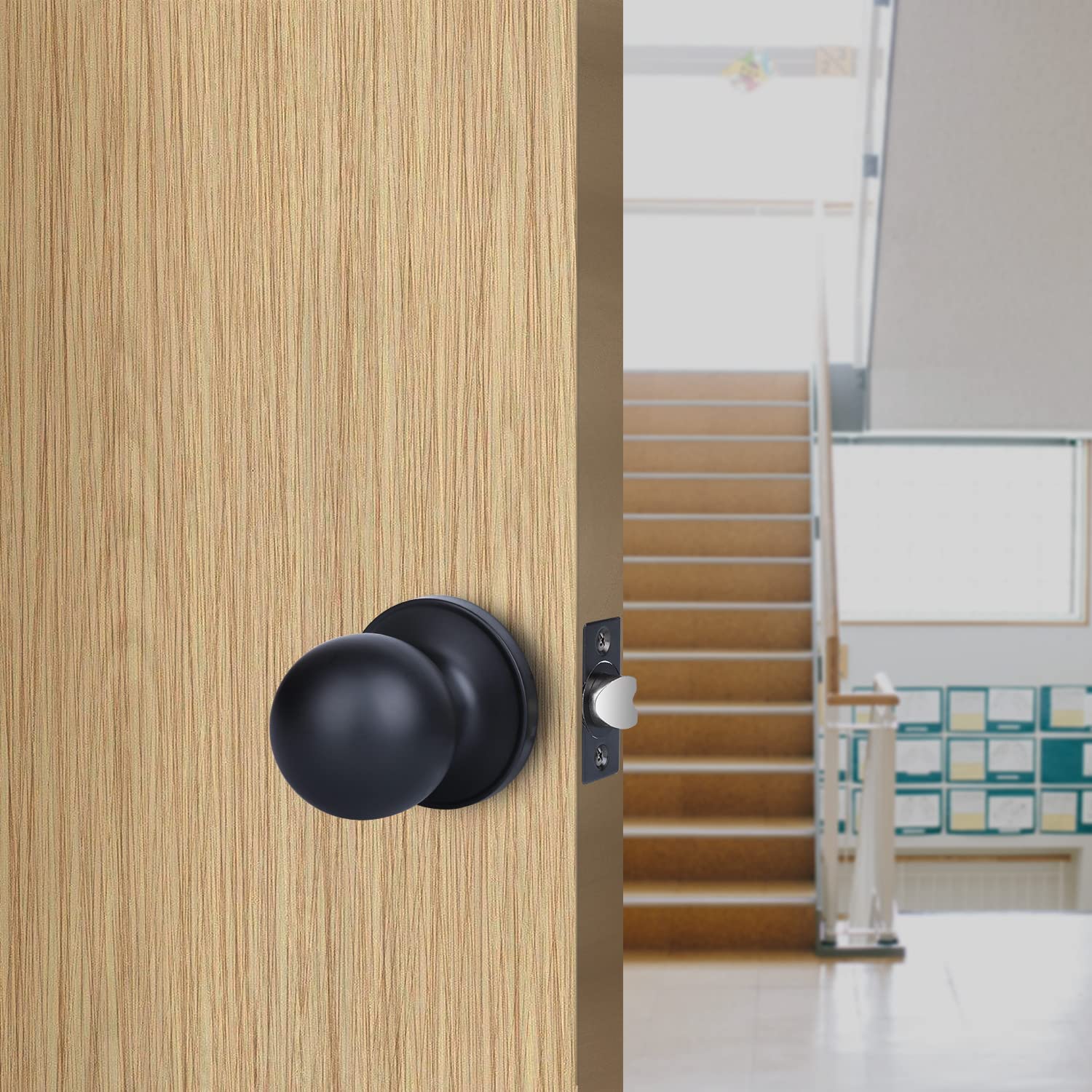 YIHATA Passage DoorKnob, Keyless Round Knob Set for Hallway or Closet,  Interior Doorknobs, Matte Black Finish