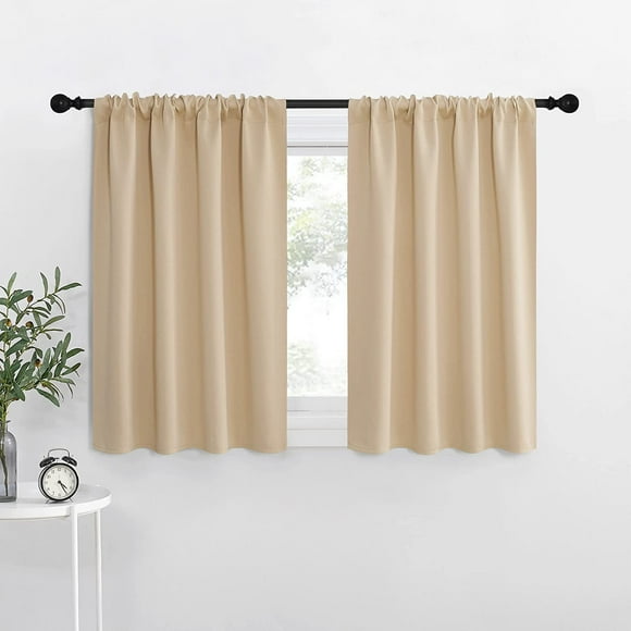 TRAHOO-Blackout Room Darkening Curtains - Home Decoration Light & Noise Reducing Thermal Insulated Window Draperies with Rod Pocket Top (Biscotti Beige, Set of 2, 34 inches Wide x 36 inches Long)