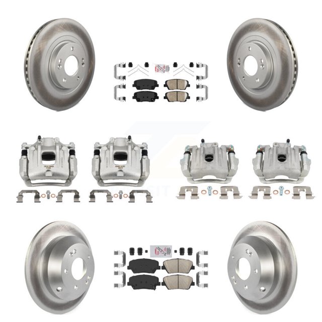 Transit Auto Front Rear Disc Brake Caliper Coated Rotors and Ceramic Pads Kit (10Pc) for Car 2014-2015 Kia Sorento Limited with 3.3L with Red Painted Calipers KCG-102173N
