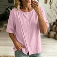 thumbnail image 3 of TGSLY Asymmetrical Button Placket Tops for Women Lightweight Thin Crew Neck Solid Color Blouses Loose Fit Dressy Casual Half Sleeve Shirts M, 3 of 7