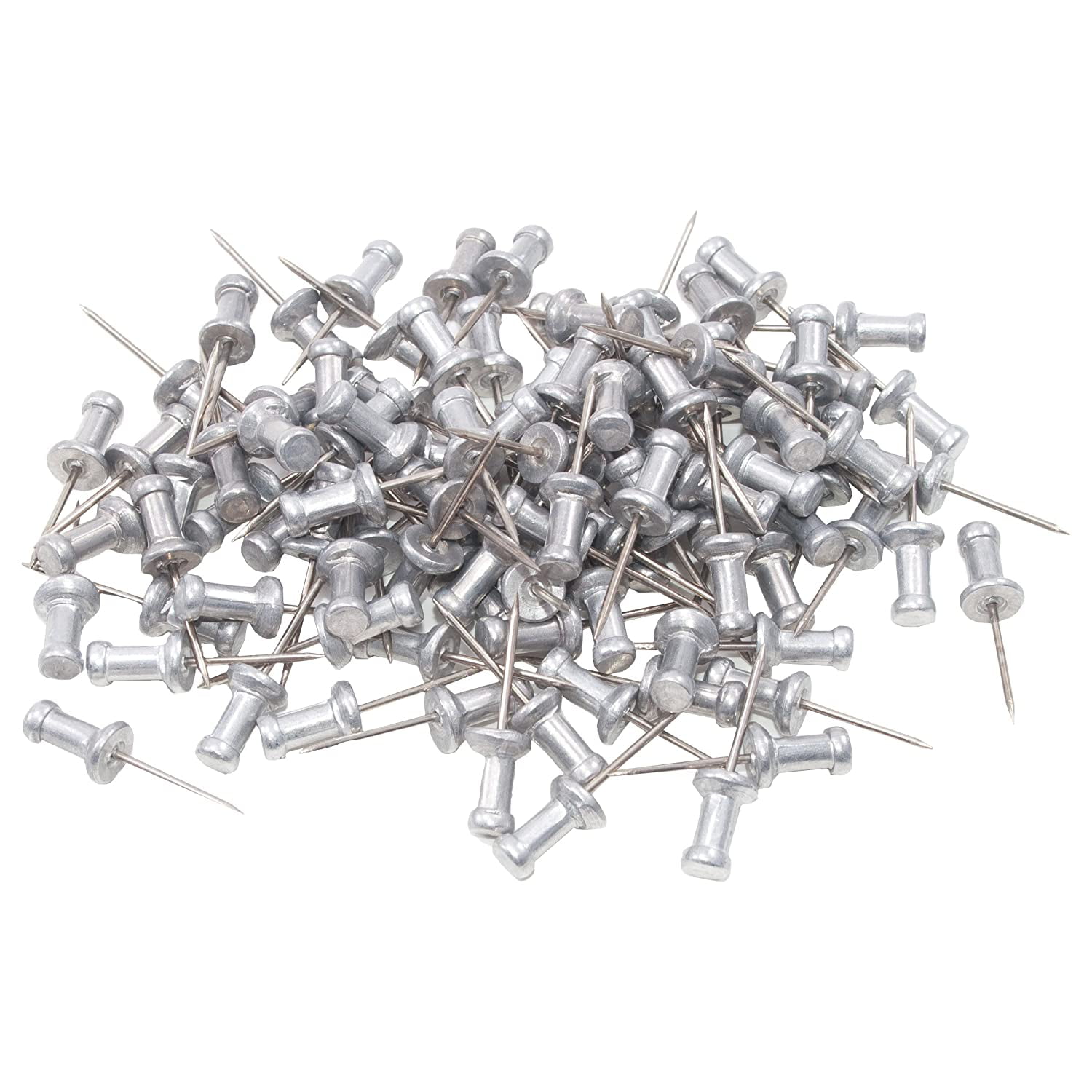 Aluminum Head Push Pins, Aluminum, Silver, 5/8, 100/box