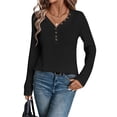 thumbnail image 2 of Camisetas de Punto Suaves y Transpirables para Mujer, con Cuello en V, Botones, Larga, Corte Holgado, Cálidas, Tipo Suéter Negro 5XL, 2 of 10