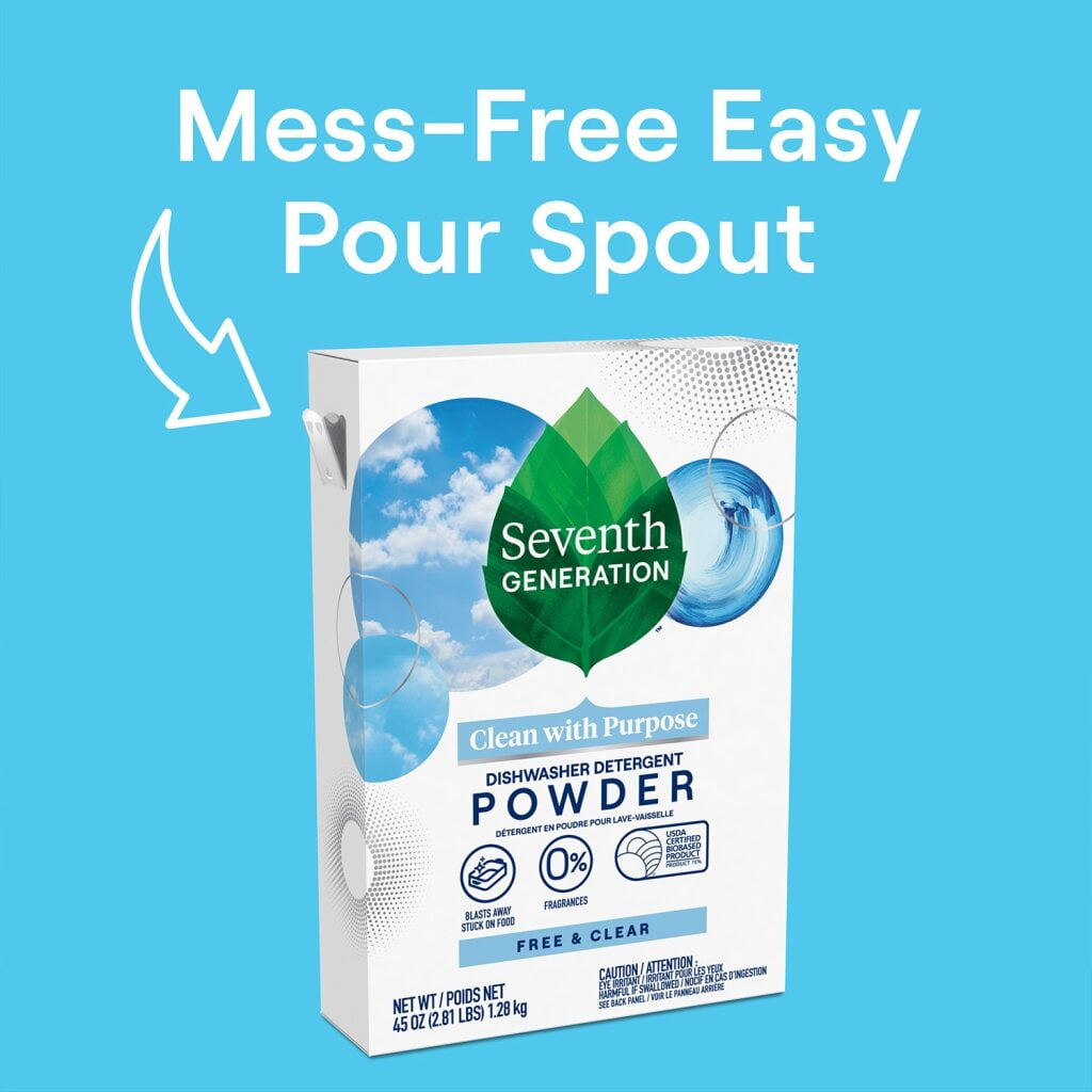 Seventh Generation Dishwasher Detergent Powder 2-Pack + Rinse Aid, Free & Clear, Biodegradable, Septic Safe