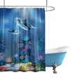 thumbnail image 1 of Linda cortina de ducha con delfines, peces tropicales, colorida cortina de ducha de arrecife de coral, vida marina en el baño del océano azul profundo, 72x72 pulgadas, 1 of 5