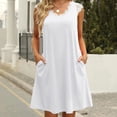 thumbnail image 3 of Vedolay Women'S Dresses Women's Satin Spaghetti Straps Cowl Neck Ruch Midi Dresses,White M, 3 of 5