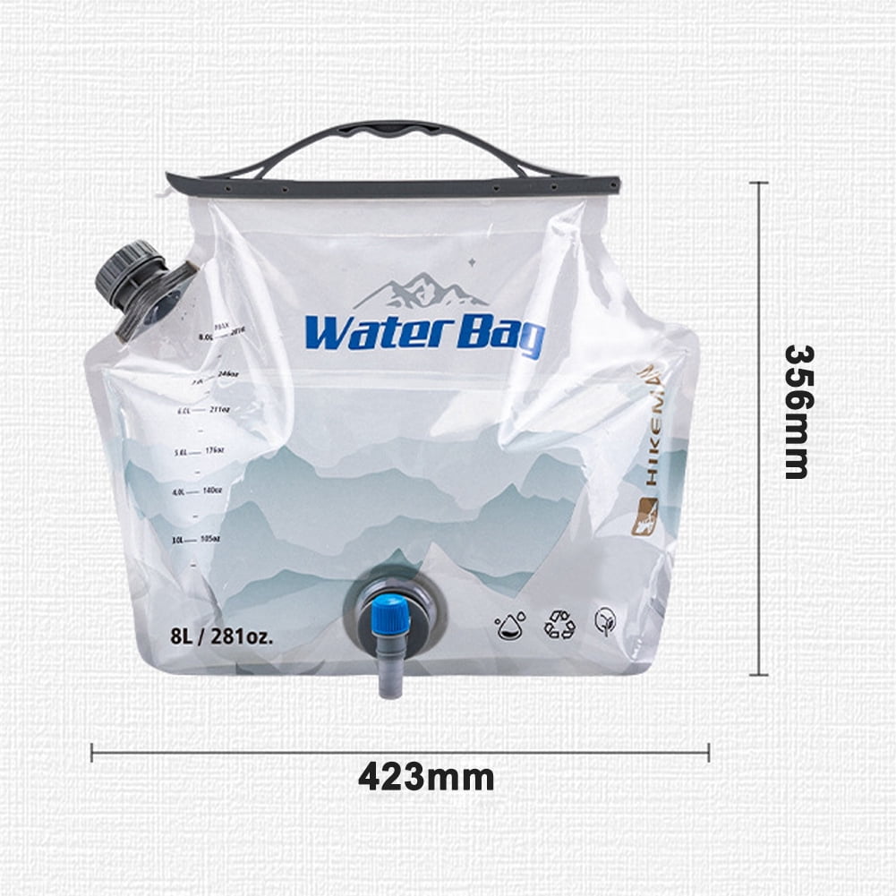 BIMZUC 8L Collapsible Camping Water Bag, Large Capacity Portable Foldable Water Storage Jug Container with Spout and Handle for Outdoor Traveling Hiking Picnic Emergency Survival Gear, Transparent