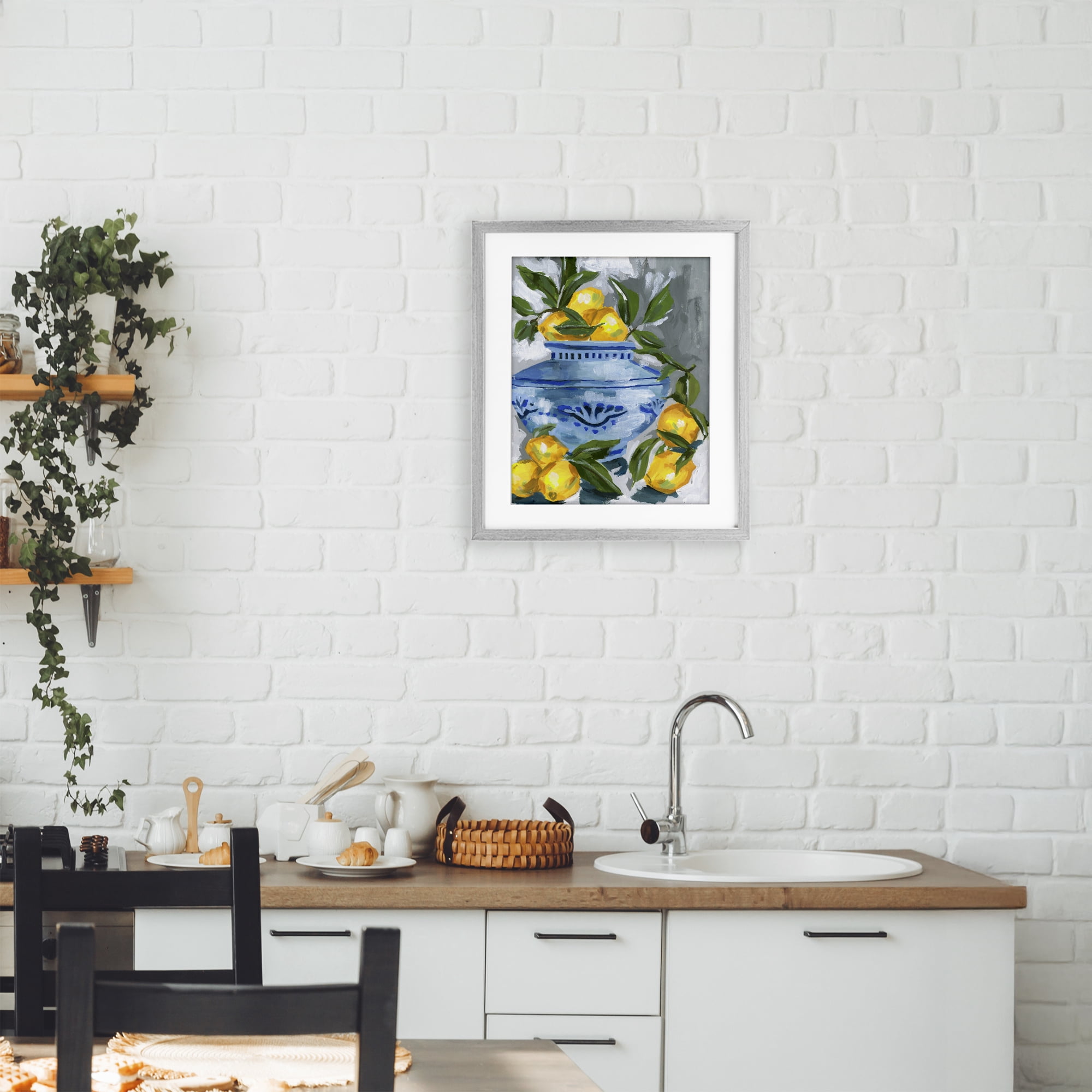 Stupell Industries Indigo & Lemon Vase Gray Framed Print Under Glass, design by Melissa Wang