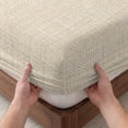 thumbnail image 3 of Twin XL Size Fitted Sheet Set - Cream 2 Piece Bedding Sets 16" Deep Pocket Fitted Sheet with 1 Pillowcases, Farmhouse Burlap Solid Beige Color Modern Linen Texture Brushed Microfiber Bed Sheets, 3 of 9