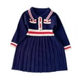 thumbnail image 2 of HOMADLES Girls Fall Dress Casual Long Sleeve T shirt Dress for Kid Girls Crewneck Kint Stripe Layered Dress Navy 3 T, 2 of 3