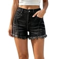 thumbnail image 2 of Karymi Women Clothing High Waist Frayed Hem Denim Shorts, Loose A‑Line Summer Jean Shorts with Pocket for Daily Beach Vacation Athletic Shorts for Women, 2 of 5