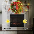 thumbnail image 5 of 16 Inch Pre-Lit Christmas Wreath with Metal Hanger, Large Red Bow and Colored Balls, Battery Operated with Warm White 40 LEDs Lights, Front Door Spruce Lighted Wreath Xmas Decorations, 5 of 12