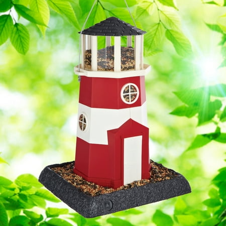North States Village Collection Red & White Lighthouse Feeder, 8 lb. Capacity