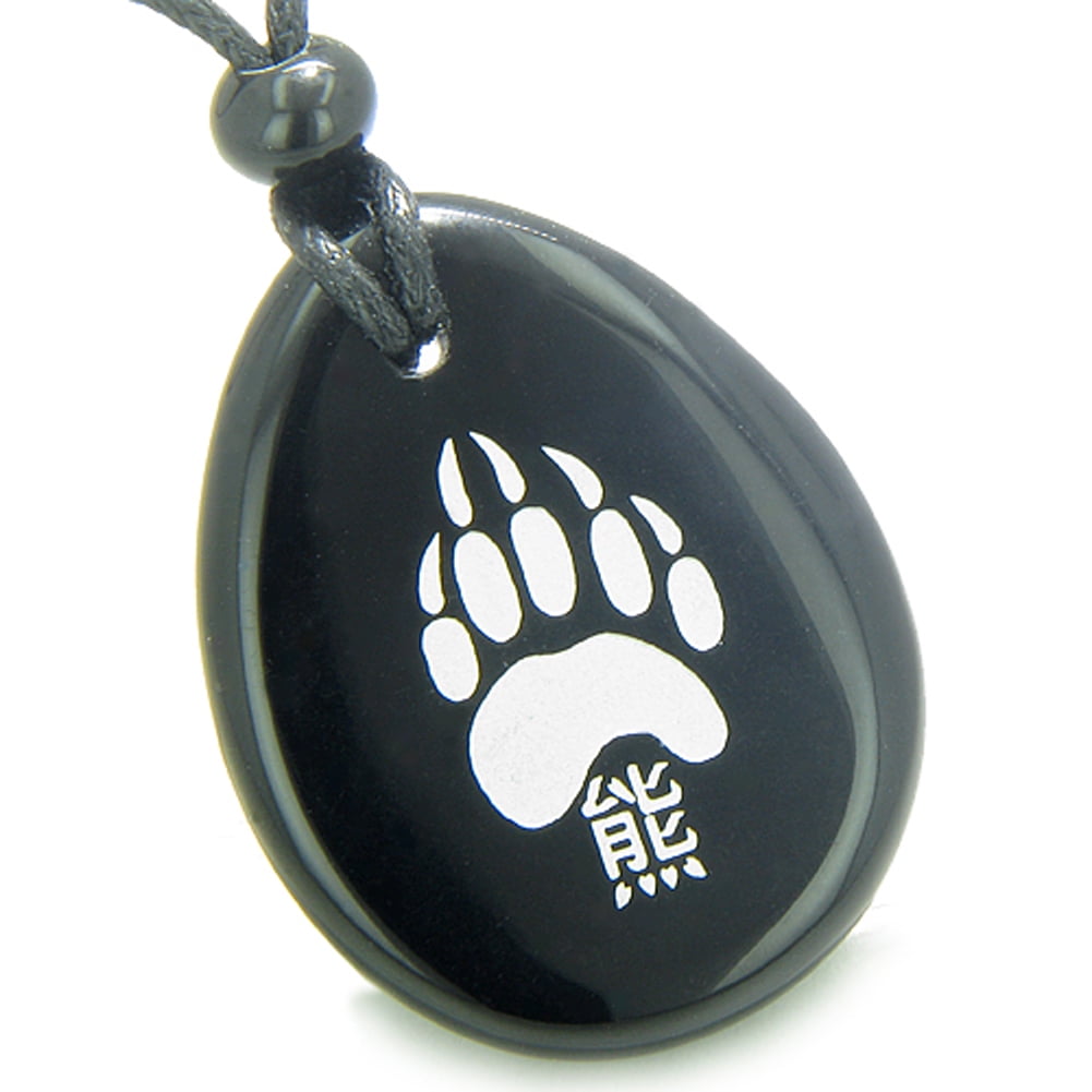 Lucky Bear Paw Kanji Spiritual Amulet Black Agate Pendant Necklace Walmart