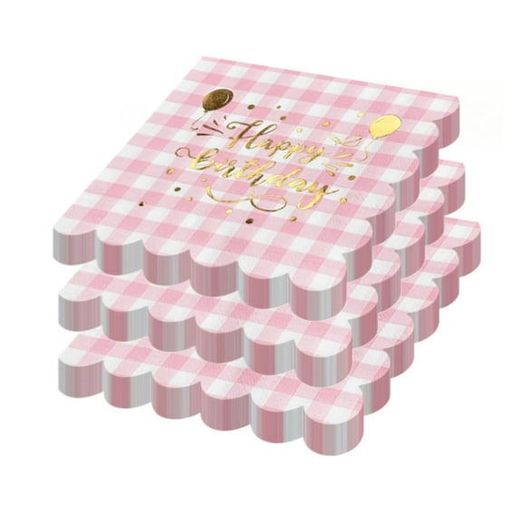 Gingham Napkins 60pcs Gold Happy Birthday Paper Napkins for Birthday Party (Unfold 13×13in)