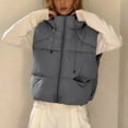 thumbnail image 2 of FYDUU Womens Puffer Vest Sleeveless Hooded Puffy Vests Lightweight Quilted Vest Casual Cropped Sleeveless Jackets Autumn Winter Warm Coat Trendy Winter Coat, 2 of 4