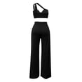 thumbnail image 3 of IUYRTFE Women One Shoulder Sleeveless Top and Wide Leg Pants Set Solid Color 2 Piece Outfit for Vacation Party, 3 of 4