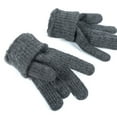 thumbnail image 1 of Guantes de invierno de punto de medio dedo unisex de color sólido con tapa y dedos cálidos para mujer, manoplas de poliéster, 1 of 3