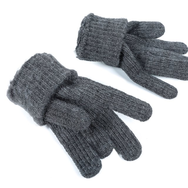Guantes de invierno de punto de medio dedo unisex de color sólido con tapa y dedos cálidos para mujer, manoplas de poliéster