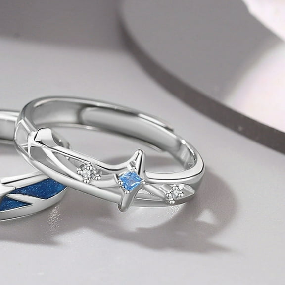 Sterling Silver Couple Rings Adjustable Star Enamel Matching Rings Promise Rings for Him and Her Adjustable Opening Enamel Star Rings