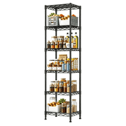 melmine Slim Vertical Storage Shelf,6-Tier Narrow Storage Rack for Bathroom Small Spaces,Adjustable Metal Shelving Unit,15.8"W x 11.8"D x 63"H,Black