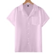 thumbnail image 5 of Camisa informal de lino con cuello cubano y botones para hombre, con bolsillo, tejido transpirable, corte holgado para el día a día/verano, fácil de cuidar, 5 of 5